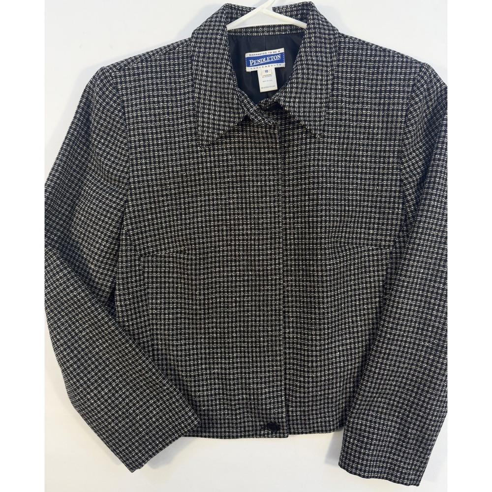Pendleton Vintage Knockabouts Jacket Womens 10 Black White Wool Zip Micro-check